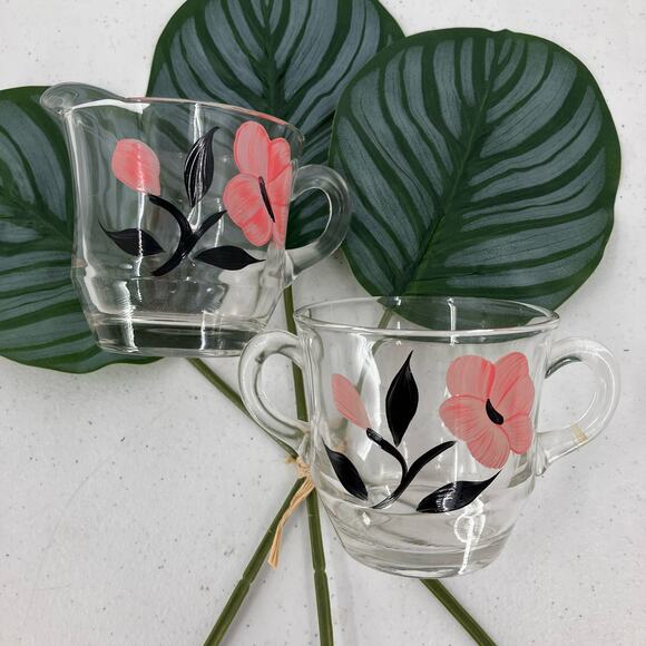 Vintage Bartlett Collins 1950's MCM Hand Painted Rose Flower Sugar Creamer Set - Picture 2 of 8